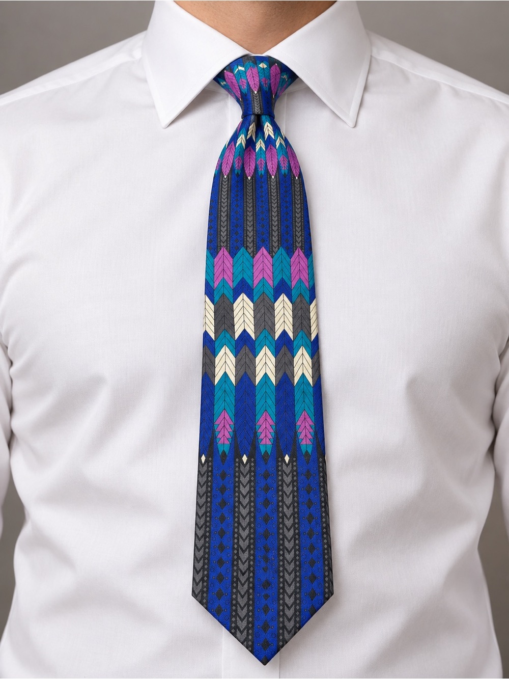 Vintage Dominic Pangborn Italian Silk Tie Abstract Feather Art Deco 80s Designer